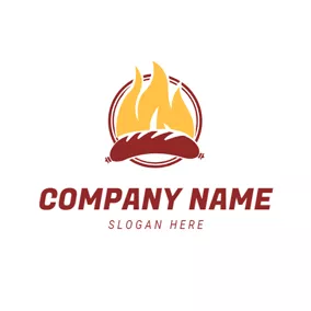 Grill Logo Roast Sausage and Fire logo design