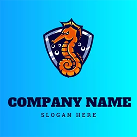 盾牌Logo Seahorse and Shield logo design