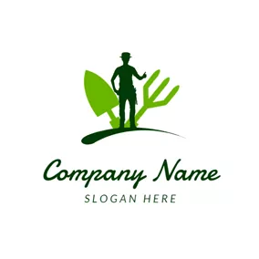 Lawn Care Logo Shovel and Gardener Icon logo design