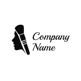 彩妆师Logo Simple Black Brush and Woman Face logo design