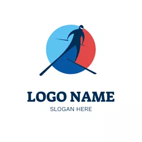 Ski Logo Simple Circle and Skier logo design