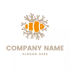 Coral Logo Simple Coral and Beautiful Damsel Fish logo design