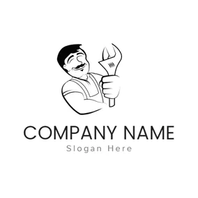 Service Logo Smiling Mechanic and Spanner logo design