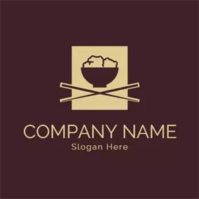 Rice Logo Square Chopsticks and Rice logo design