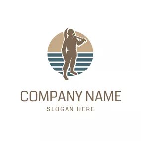 Mining Logo Standing Miner Carrying Pickaxe logo design