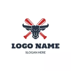 Bull Logo Strict Bull and Crossed Baseball Bat logo design