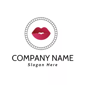 Lipstick Logo Stripe Circle and Red Lips logo design