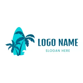 Logótipo De Palmeira Surfboard and Palm Tree logo design