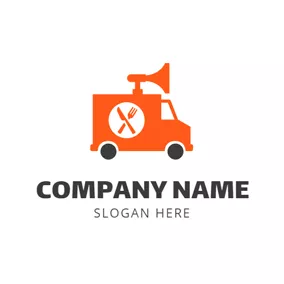 快餐车 Logo Tableware Outline and Food Truck logo design