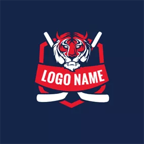 Emblem Logo Tiger Head and Hockey Stick logo design