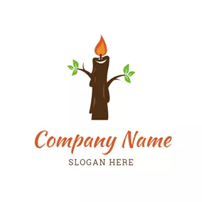 Logótipo De Vela Tree Trunk and Candle logo design