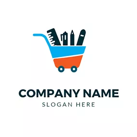 Pen Logo Trolley Ruler Pen and Stationery logo design