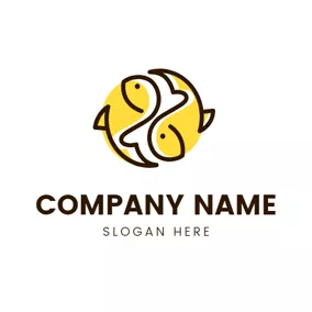 Zodiac Logo Two Yellow Fishes Pisces Sign logo design