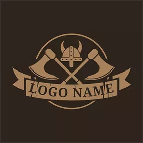 Viking Logo Vintage Banner Axe Helmet logo design