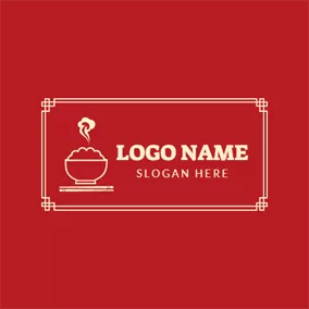 Italian Restaurant Logo Vintage Rectangle and Steaming Rice logo design