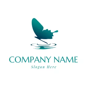 Emblem Logo Water Wave and Butterfly logo design