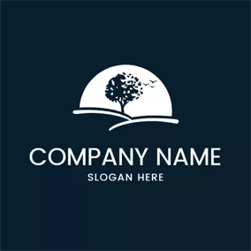 Emblem Logo White Book and Black Tree logo design