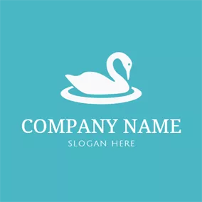 天鵝Logo White Circle and Swan Outline logo design