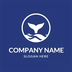 Ocean Logo White Circle and Whale Tail logo design