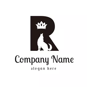 Emblem Logo White Dog and Black Letter R logo design