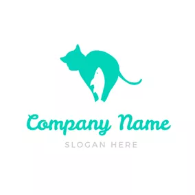 魚のロゴ White Fish and Green Cat logo design