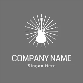 Rock Logo White Guitar and Rock Band logo design