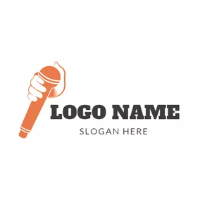 Music Logo White Hand and Orange Microphone logo design