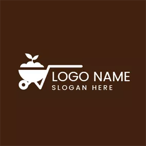 Plant Logo White Handcart and Pot Plant logo design
