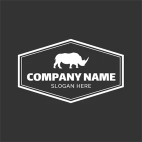 Rhino Logo White Hexagon and Rhino Outline logo design