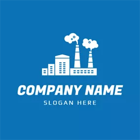Industrial Logo White High Buildings and Smokestacks logo design