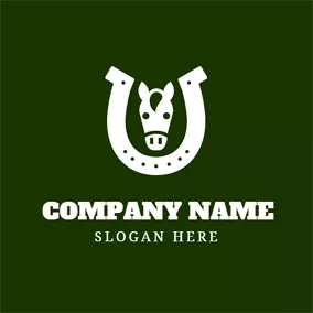 馬蹄鐵logo White Horse Head and Horseshoe logo design