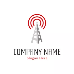 Telecom Logo White Ladder and Red Signal logo design