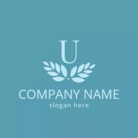 Letter Logo White Leaf and Letter U logo design