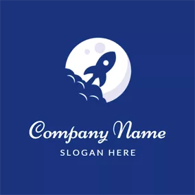 Science & Technology Logo White Moon and Blue Rocket logo design