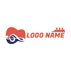 Music Logo White Note and Abstract Red Guitar logo design