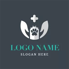 Veterinary Logo White Paw and Cross logo design