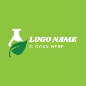 Apotheke Logo White Reagent Bottle and Overlapping Leaf logo design