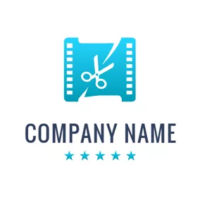 Art - White Scissor  & Blue Film logo design