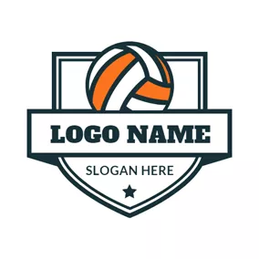 Club Logo White Shield and Orange Volleyball logo design
