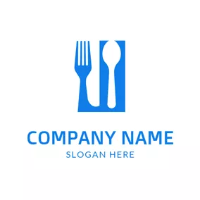 Restaurant Logo White Spoon and Blue Fork logo design