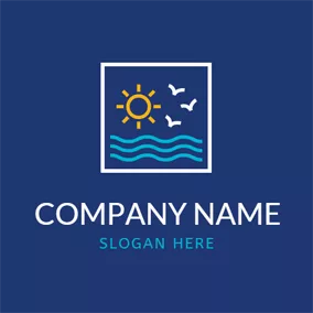 Travel & Hotel Logo White Square and Abstract Sea logo design