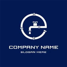 Pipe Logo White Water Faucet and Plumbing logo design