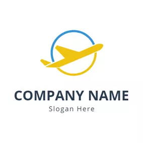 Transportation Logo Yellow Airplane and Blue Circle logo design