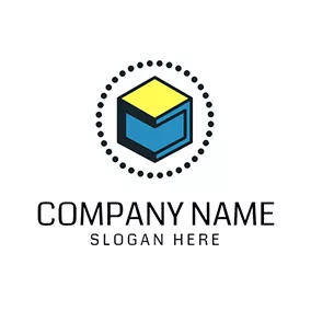 Emblem Logo Yellow and Blue Cube Icon logo design