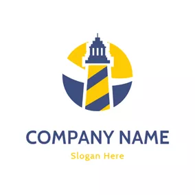 Beacon Logo Yellow and Blue Lighthouse logo design