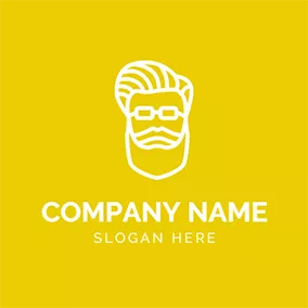 Yellow and White Hipster Head logo design