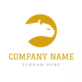 Negative Space Logo Yellow and White Round Bear logo design