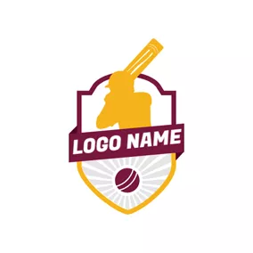 Emblem Logo Yellow Badge and Cricket Player logo design