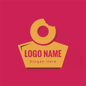 Food & Drink Logo Yellow Badge and Doughnut logo design