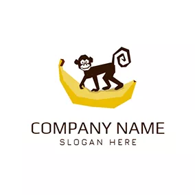 Monkey Logo Yellow Banana and Brown Monkey logo design